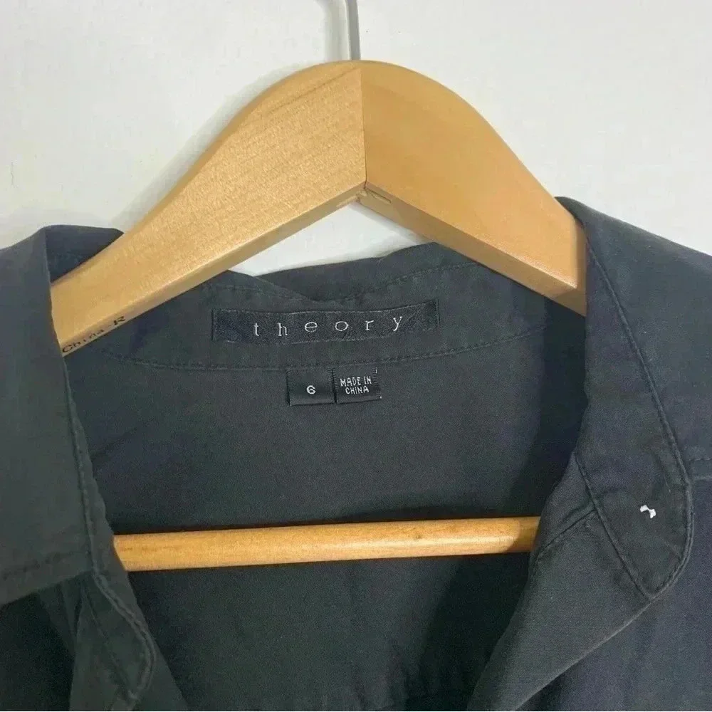 Theory black collared midi shirt dress long sleeve sz 6 - Picture 5 of 10